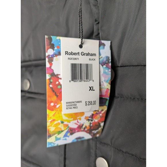 Robert Graham Quilted Field Jacket Size XL Black Men's NWT Snap Button Pockets - Picture 3 of 15